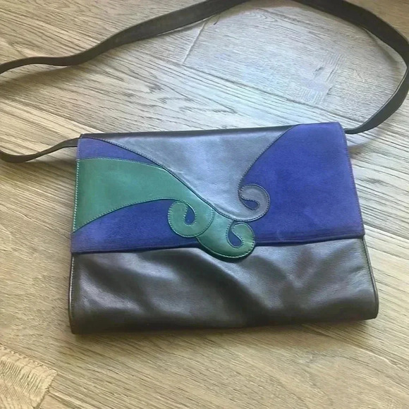 🔥NOUCHKA🔥 |  Vintage 1960’s black, blue and green leather patterned handbag - Picture 2 of 11
